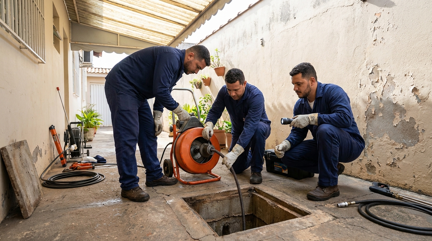 Desentupimento de esgoto com hidrojateamento em Taubaté‑SP